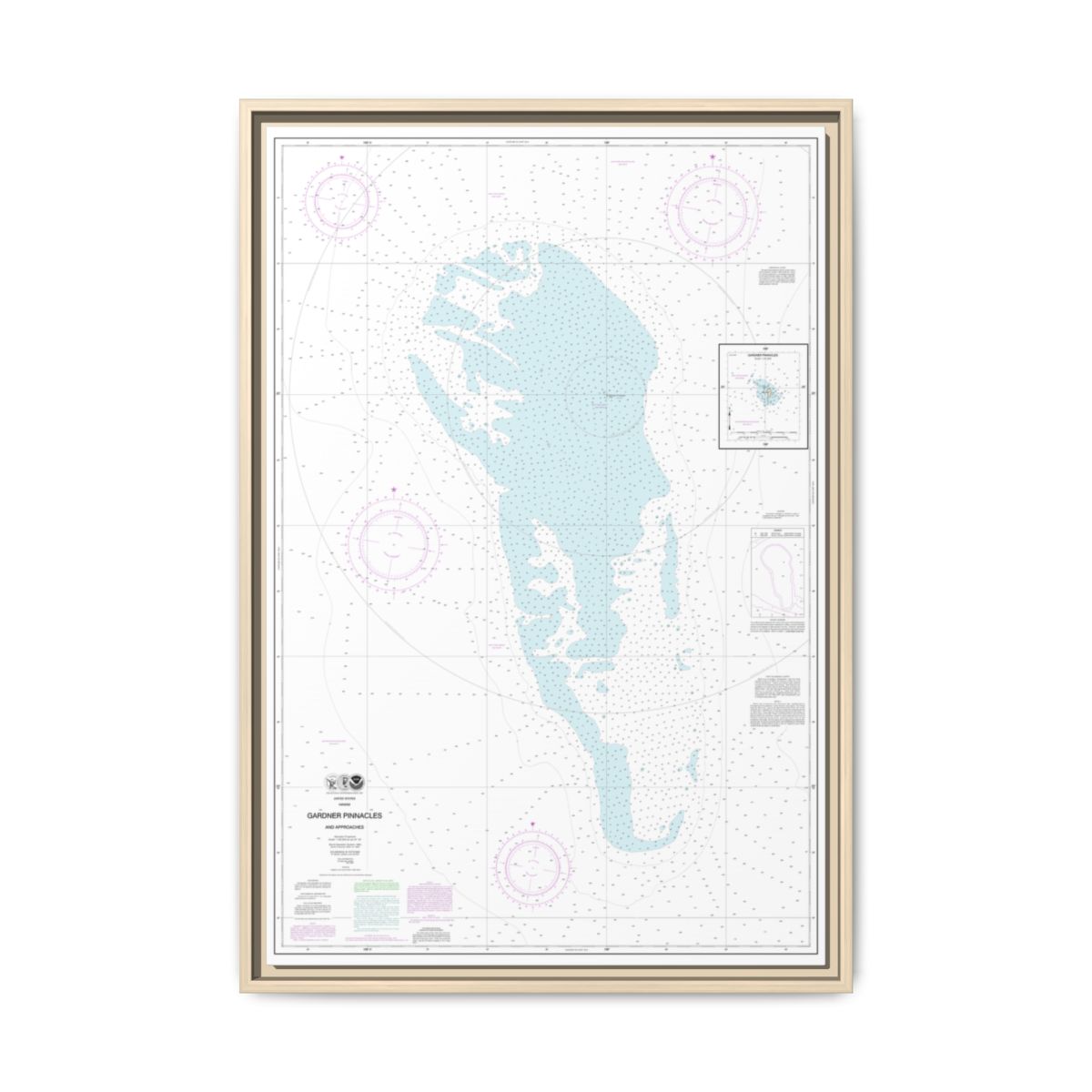 Chart 19421 Gardner Pinnacles and approaches;Gardner Pinnacles - NOAA Nautical Chart Floating Frame Canvas | 20" x 30" | 24" x 36" | 32" x 48" - Natural front