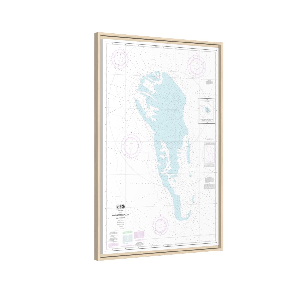 Chart 19421 Gardner Pinnacles and approaches;Gardner Pinnacles - NOAA Nautical Chart Floating Frame Canvas | 20" x 30" | 24" x 36" | 32" x 48" - Natural side
