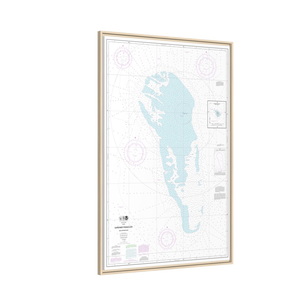 Chart 19421 Gardner Pinnacles and approaches;Gardner Pinnacles - NOAA Nautical Chart Floating Frame Canvas | 20" x 30" | 24" x 36" | 32" x 48" - Natural side