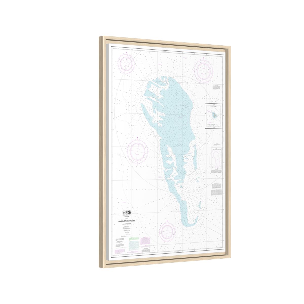 Chart 19421 Gardner Pinnacles and approaches;Gardner Pinnacles - NOAA Nautical Chart Floating Frame Canvas | 20" x 30" | 24" x 36" | 32" x 48" - Natural side