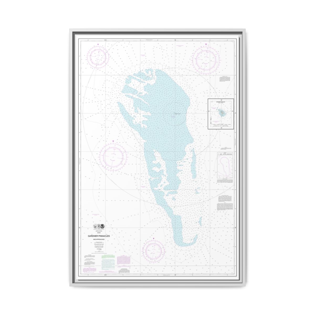 Chart 19421 Gardner Pinnacles and approaches;Gardner Pinnacles - NOAA Nautical Chart Floating Frame Canvas | 20" x 30" | 24" x 36" | 32" x 48" - White front