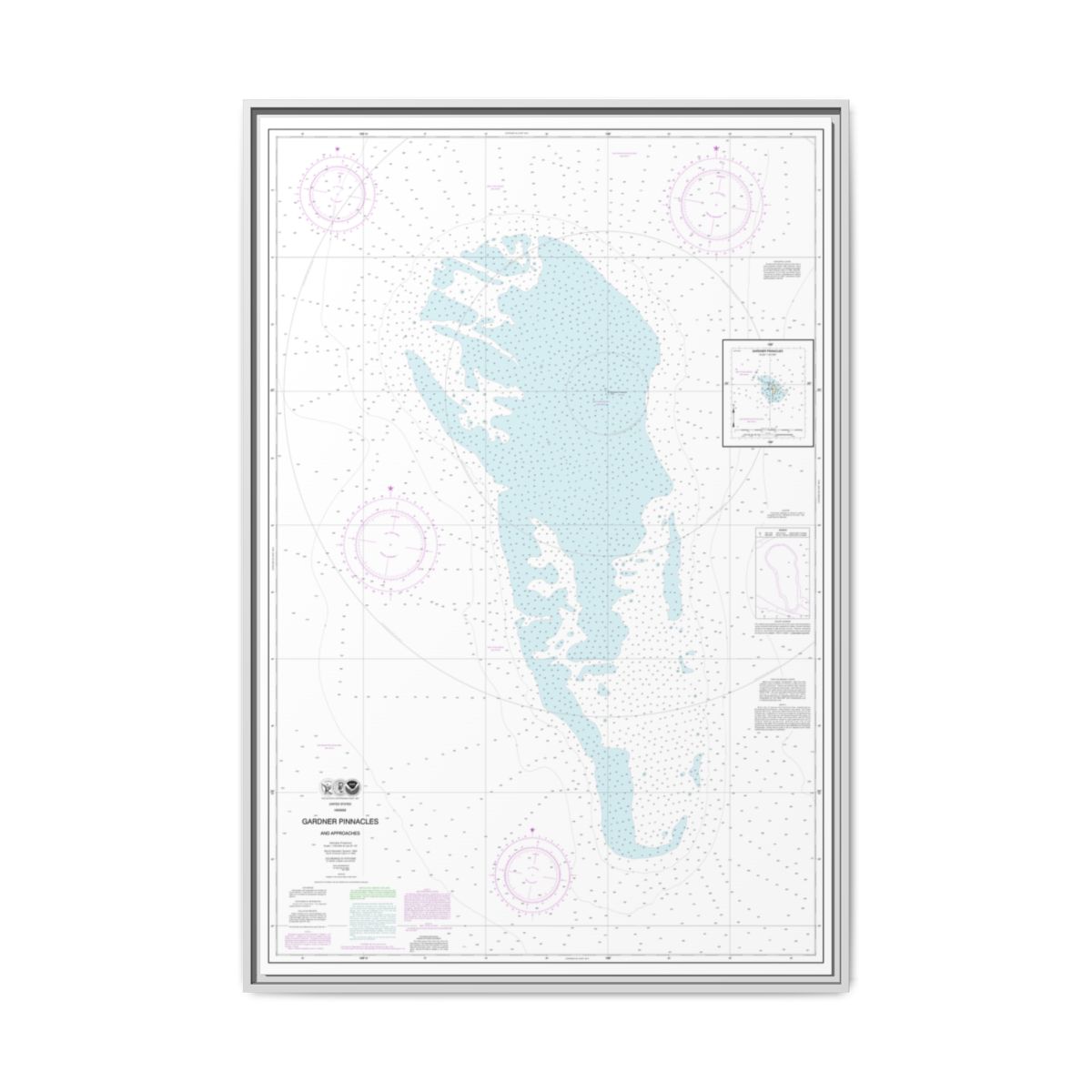 Chart 19421 Gardner Pinnacles and approaches;Gardner Pinnacles - NOAA Nautical Chart Floating Frame Canvas | 20" x 30" | 24" x 36" | 32" x 48" - White front