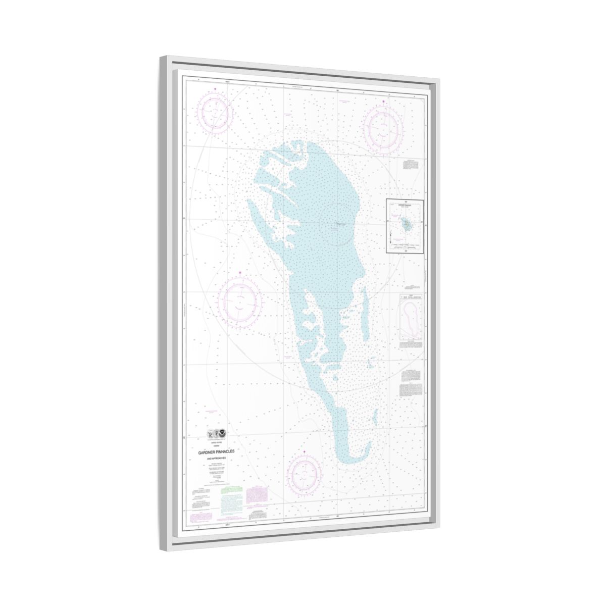 Chart 19421 Gardner Pinnacles and approaches;Gardner Pinnacles - NOAA Nautical Chart Floating Frame Canvas | 20" x 30" | 24" x 36" | 32" x 48" - White side