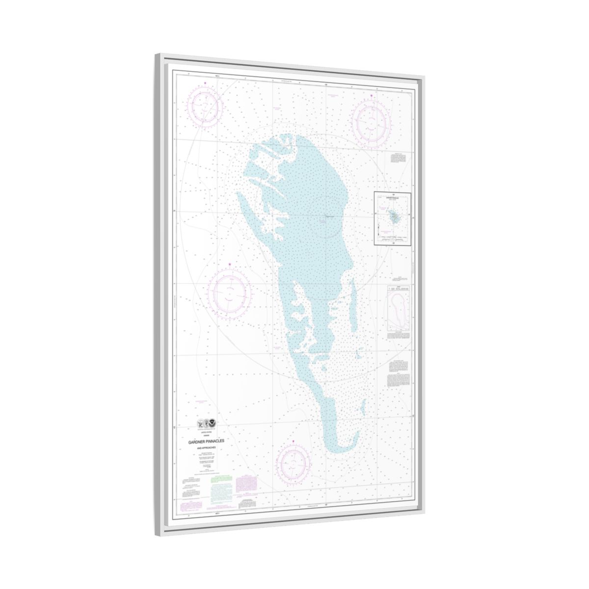 Chart 19421 Gardner Pinnacles and approaches;Gardner Pinnacles - NOAA Nautical Chart Floating Frame Canvas | 20" x 30" | 24" x 36" | 32" x 48" - White side