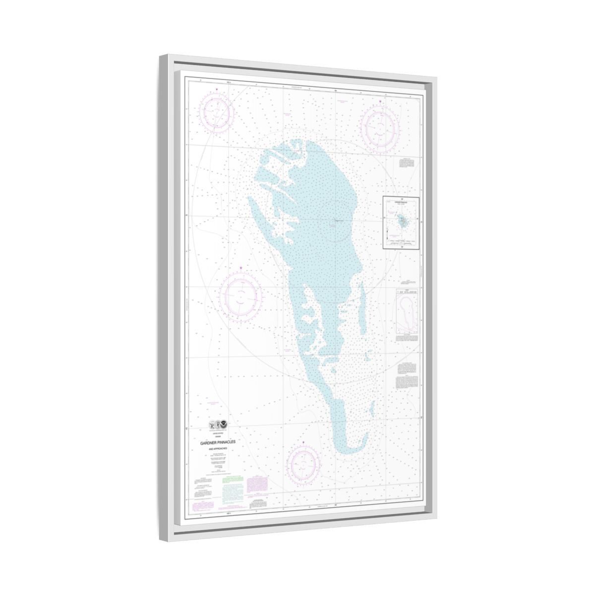 Chart 19421 Gardner Pinnacles and approaches;Gardner Pinnacles - NOAA Nautical Chart Floating Frame Canvas | 20" x 30" | 24" x 36" | 32" x 48" - White side
