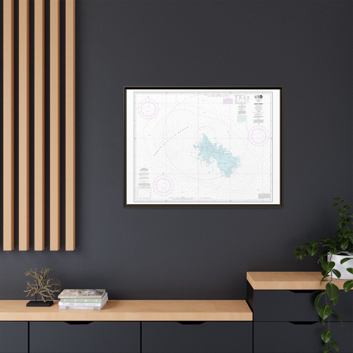 Chart 19441 Maro Reef - NOAA Nautical Chart Floating Frame Canvas | 32" x 24" | 40" x 30" - Espresso context-2