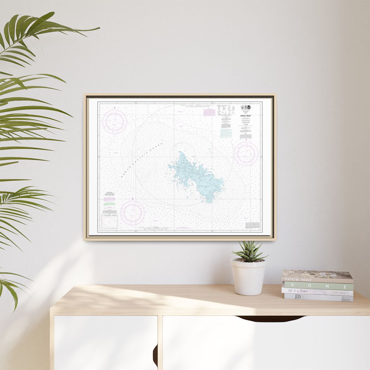 Chart 19441 Maro Reef - NOAA Nautical Chart Floating Frame Canvas | 32" x 24" | 40" x 30" - Natural context-1