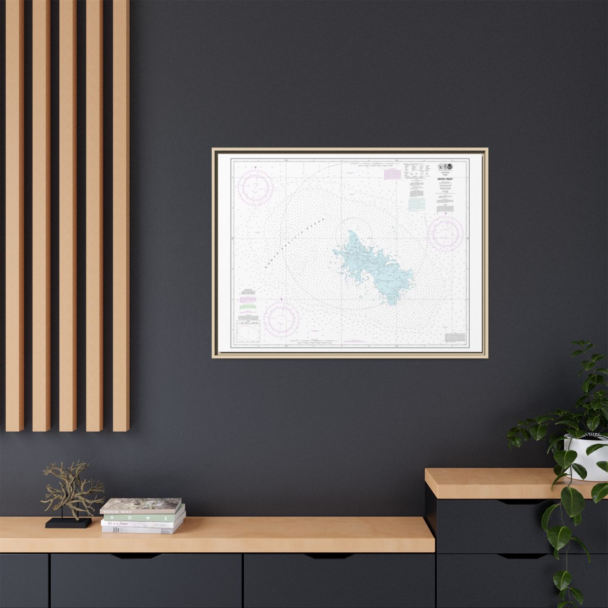 Chart 19441 Maro Reef - NOAA Nautical Chart Floating Frame Canvas | 32" x 24" | 40" x 30" - Natural context-2
