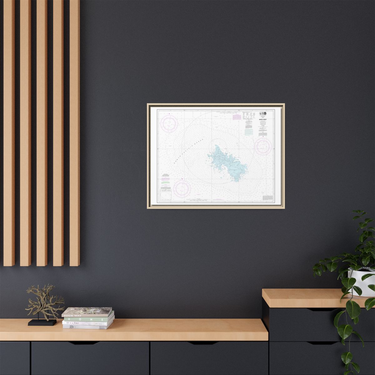 Chart 19441 Maro Reef - NOAA Nautical Chart Floating Frame Canvas | 32" x 24" | 40" x 30" - Natural context-2