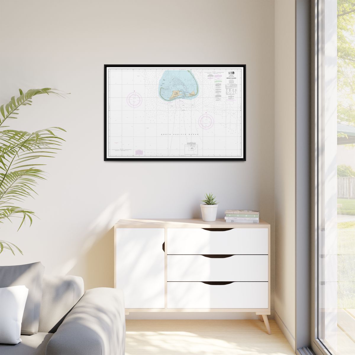 Chart 19481 Hawaiian Islands Midway Islands - NOAA Nautical Chart Floating Frame Canvas | 30" x 20" | 36" x 24" | 48" x 32" - Black context-1