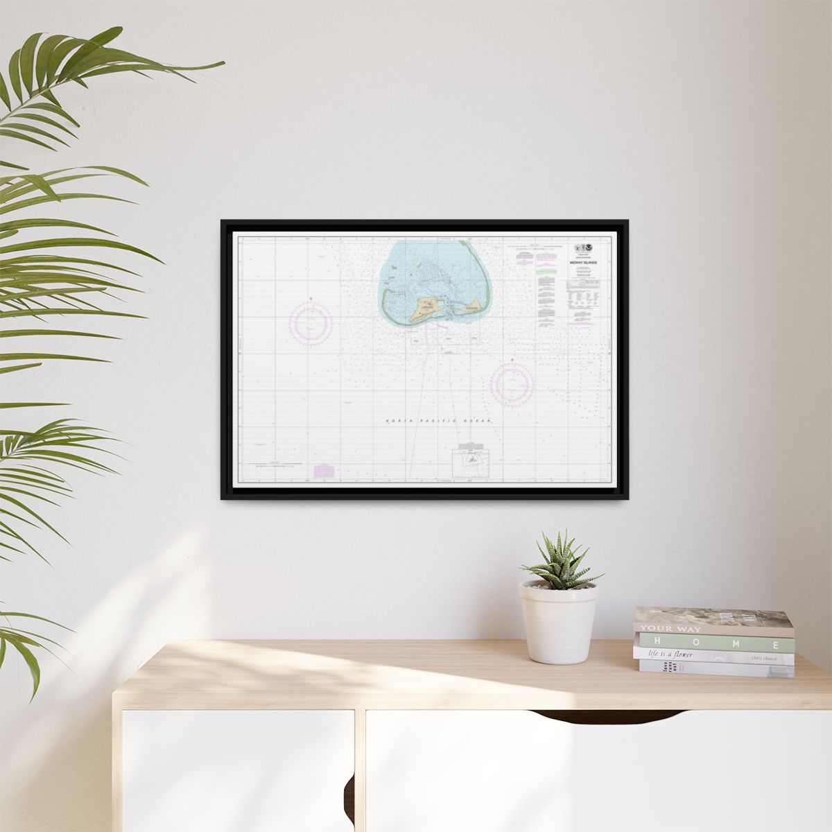 Chart 19481 Hawaiian Islands Midway Islands - NOAA Nautical Chart Floating Frame Canvas | 30" x 20" | 36" x 24" | 48" x 32" - Black context-1