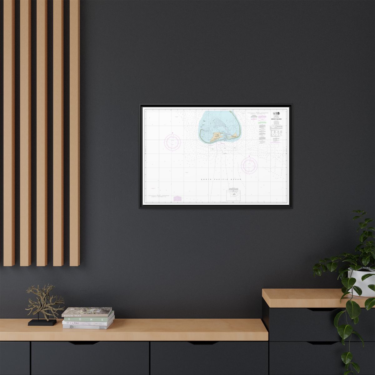 Chart 19481 Hawaiian Islands Midway Islands - NOAA Nautical Chart Floating Frame Canvas | 30" x 20" | 36" x 24" | 48" x 32" - Black context-2