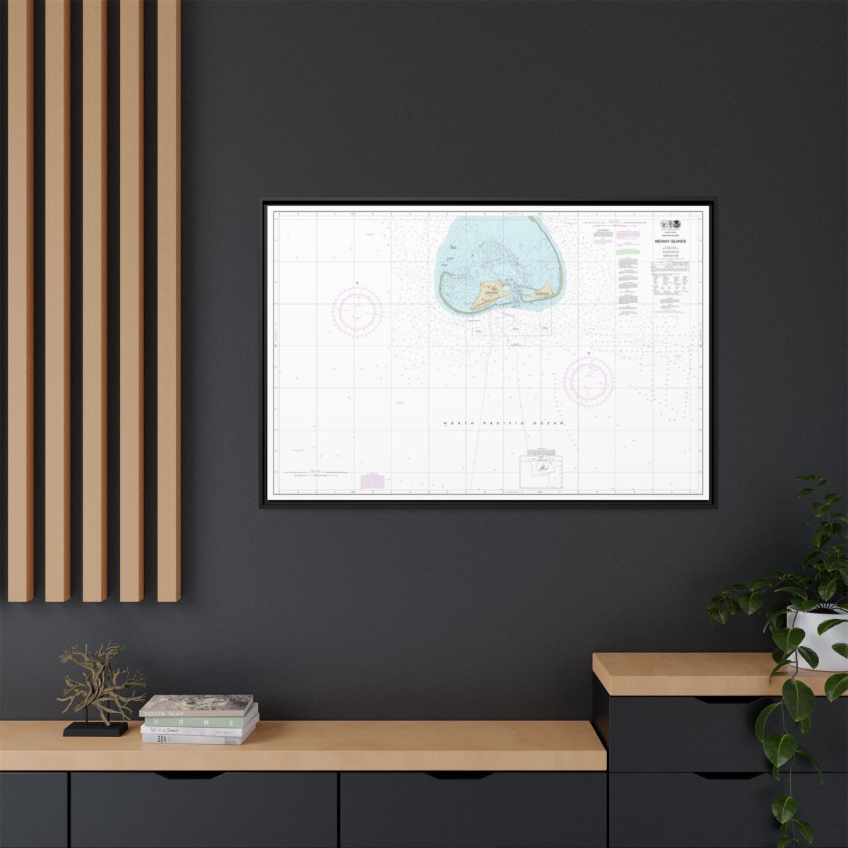 Chart 19481 Hawaiian Islands Midway Islands - NOAA Nautical Chart Floating Frame Canvas | 30" x 20" | 36" x 24" | 48" x 32" - Black context-2