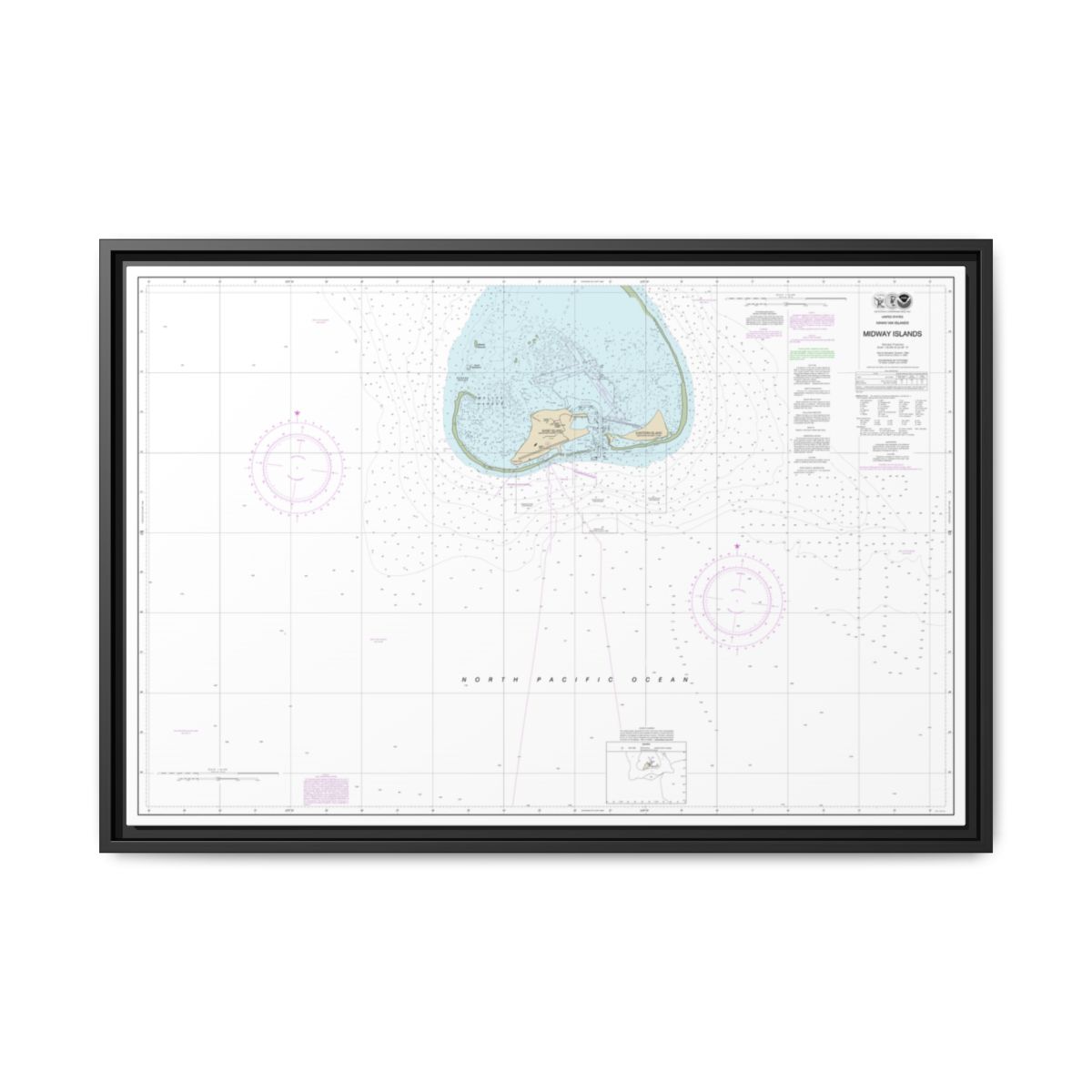 Chart 19481 Hawaiian Islands Midway Islands - NOAA Nautical Chart Floating Frame Canvas | 30" x 20" | 36" x 24" | 48" x 32" - Black front