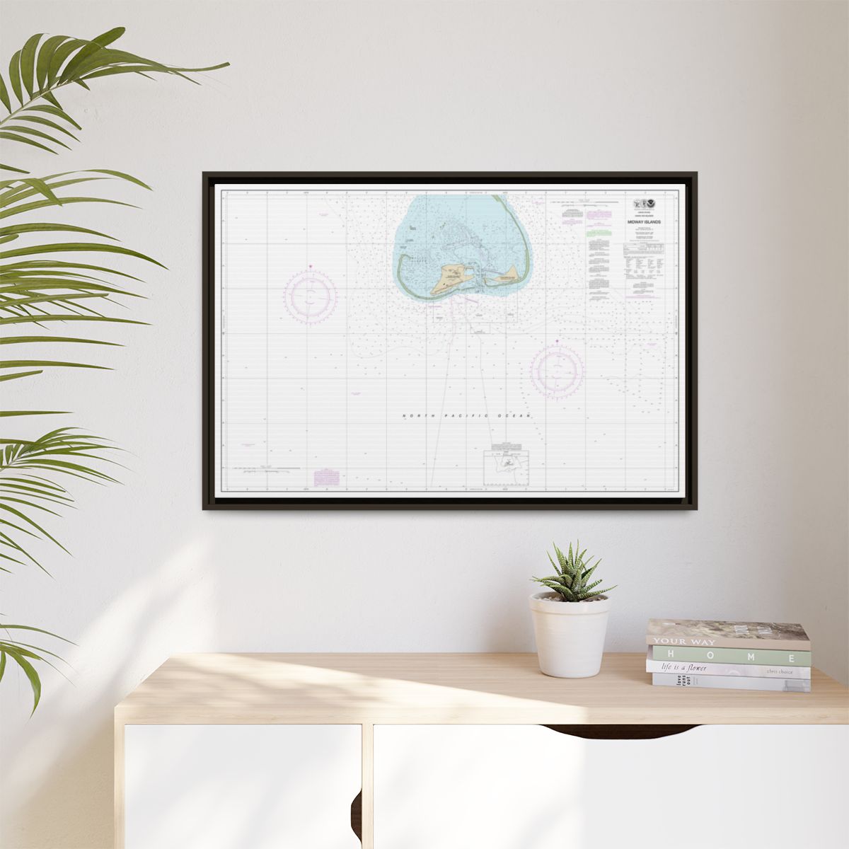 Chart 19481 Hawaiian Islands Midway Islands - NOAA Nautical Chart Floating Frame Canvas | 30" x 20" | 36" x 24" | 48" x 32" - Espresso context-1