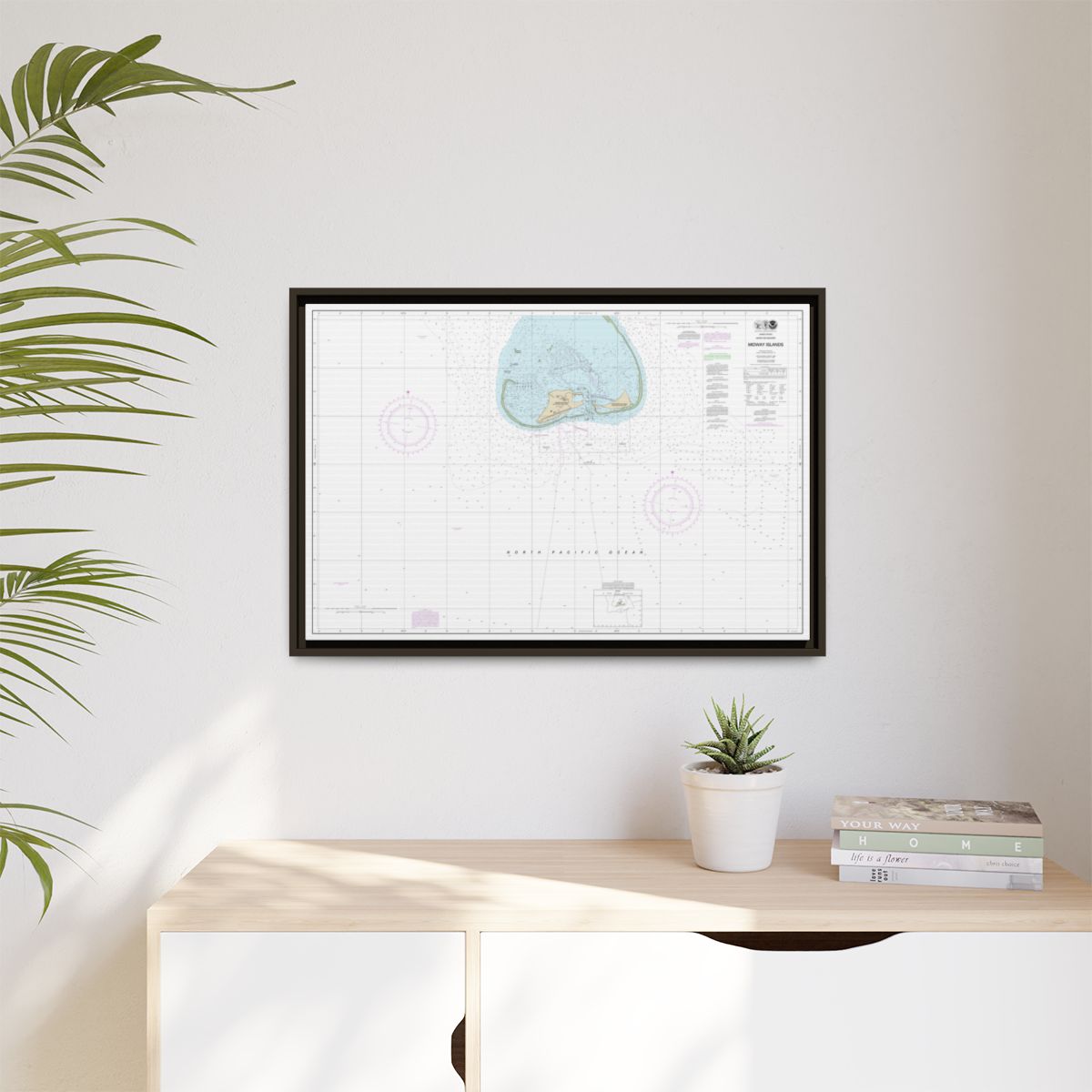 Chart 19481 Hawaiian Islands Midway Islands - NOAA Nautical Chart Floating Frame Canvas | 30" x 20" | 36" x 24" | 48" x 32" - Espresso context-1