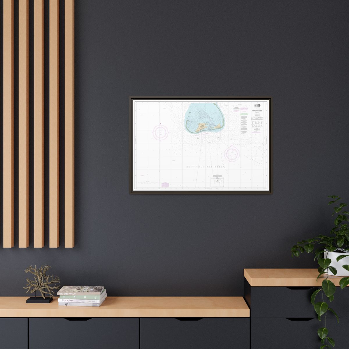 Chart 19481 Hawaiian Islands Midway Islands - NOAA Nautical Chart Floating Frame Canvas | 30" x 20" | 36" x 24" | 48" x 32" - Espresso context-2