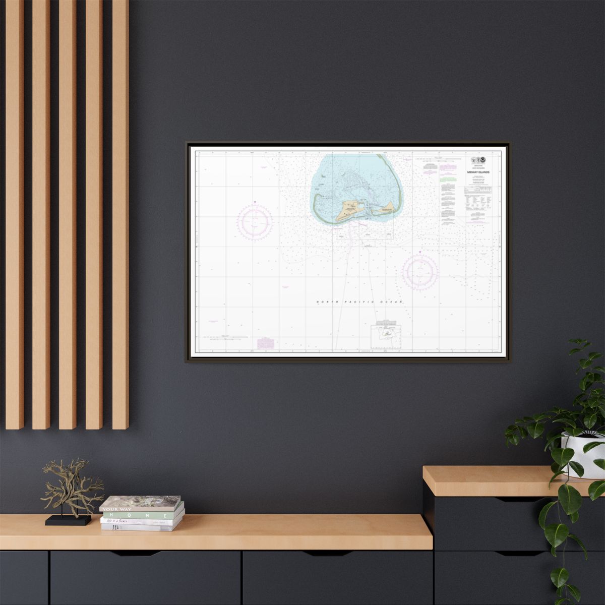 Chart 19481 Hawaiian Islands Midway Islands - NOAA Nautical Chart Floating Frame Canvas | 30" x 20" | 36" x 24" | 48" x 32" - Espresso context-2