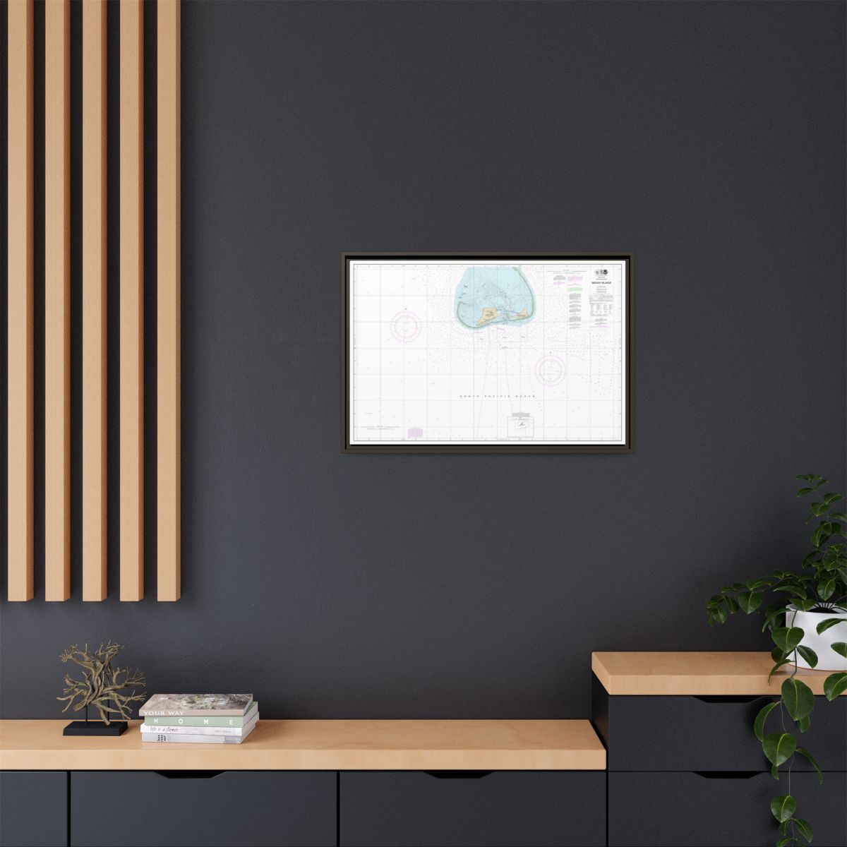 Chart 19481 Hawaiian Islands Midway Islands - NOAA Nautical Chart Floating Frame Canvas | 30" x 20" | 36" x 24" | 48" x 32" - Espresso context-2