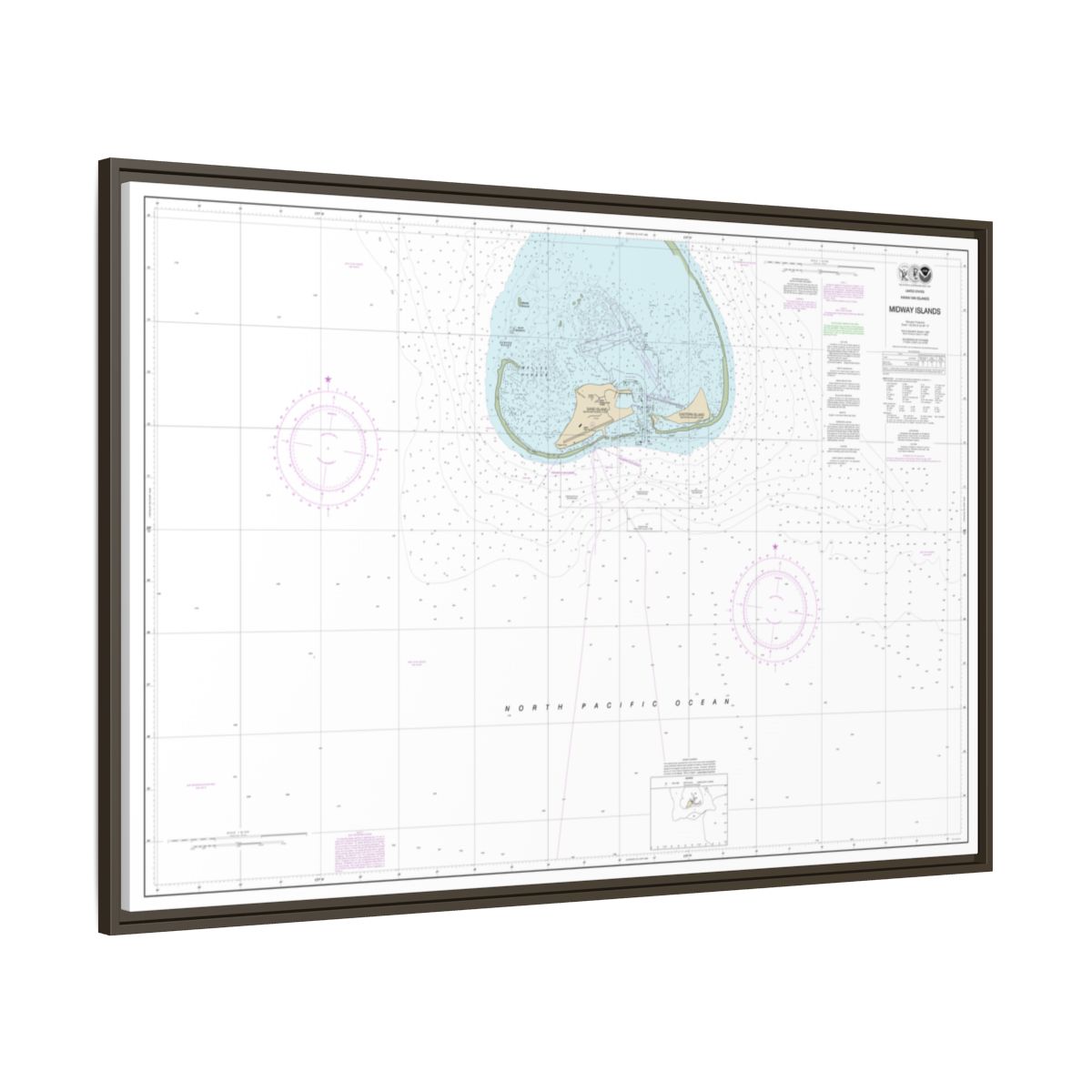 Chart 19481 Hawaiian Islands Midway Islands - NOAA Nautical Chart Floating Frame Canvas | 30" x 20" | 36" x 24" | 48" x 32" - Espresso side