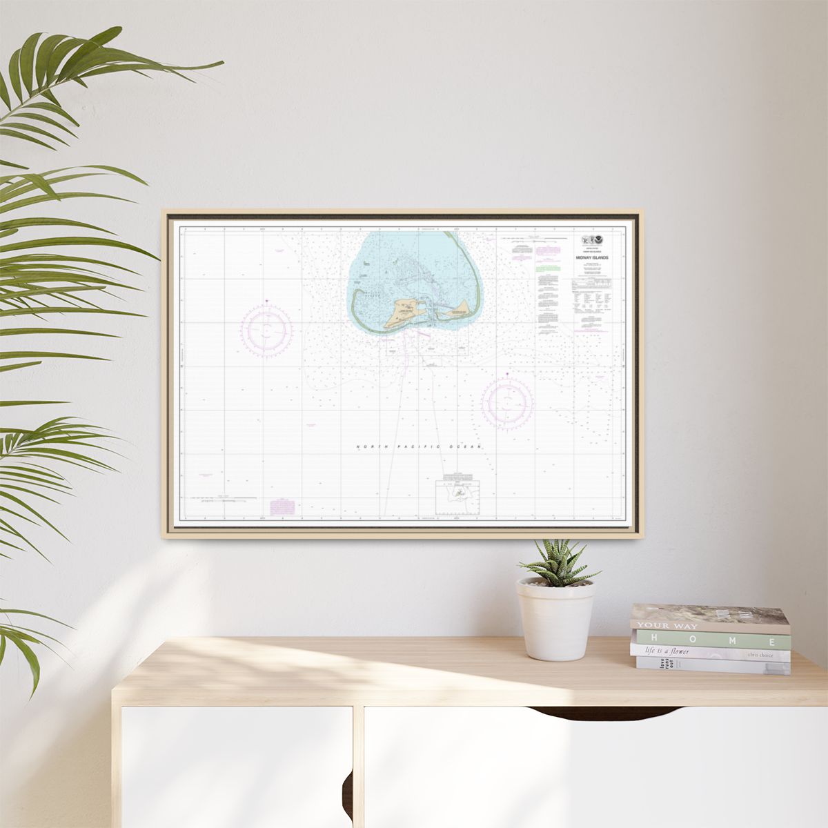 Chart 19481 Hawaiian Islands Midway Islands - NOAA Nautical Chart Floating Frame Canvas | 30" x 20" | 36" x 24" | 48" x 32" - Natural context-1