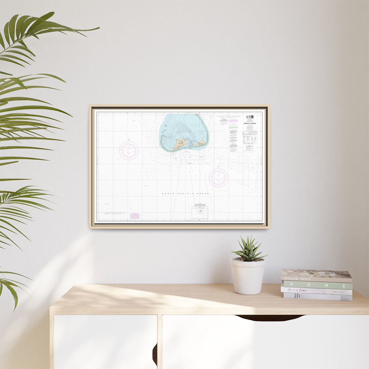 Chart 19481 Hawaiian Islands Midway Islands - NOAA Nautical Chart Floating Frame Canvas | 30" x 20" | 36" x 24" | 48" x 32" - Natural context-1