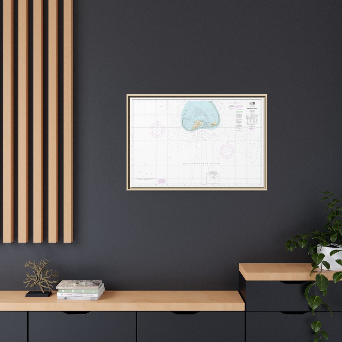 Chart 19481 Hawaiian Islands Midway Islands - NOAA Nautical Chart Floating Frame Canvas | 30" x 20" | 36" x 24" | 48" x 32" - Natural context-2