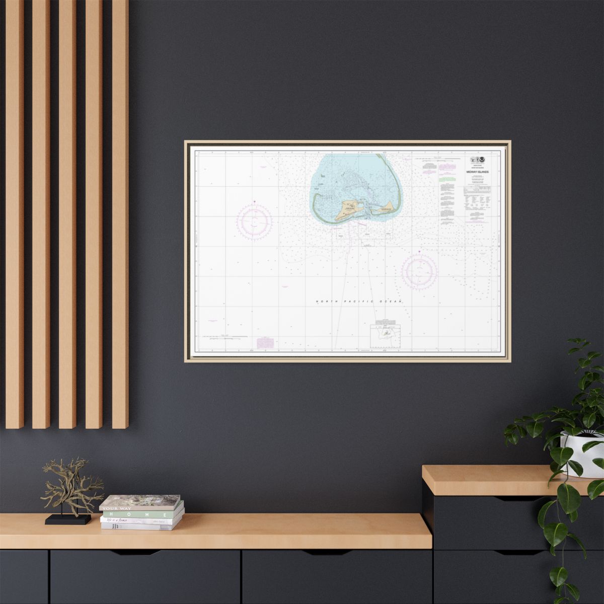 Chart 19481 Hawaiian Islands Midway Islands - NOAA Nautical Chart Floating Frame Canvas | 30" x 20" | 36" x 24" | 48" x 32" - Natural context-2
