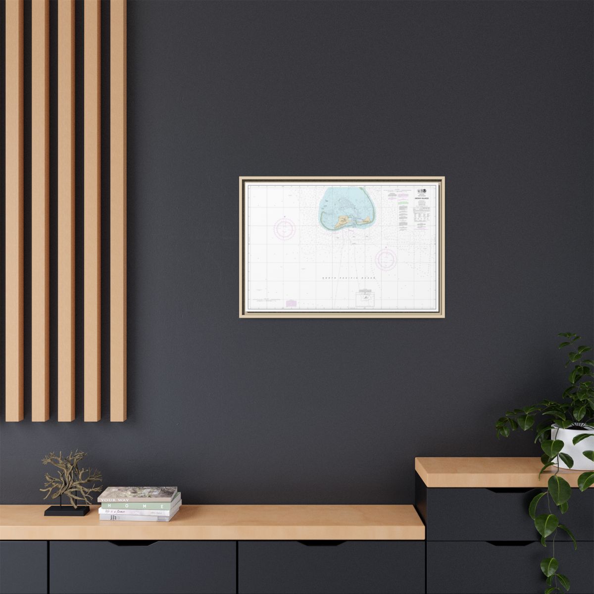 Chart 19481 Hawaiian Islands Midway Islands - NOAA Nautical Chart Floating Frame Canvas | 30" x 20" | 36" x 24" | 48" x 32" - Natural context-2