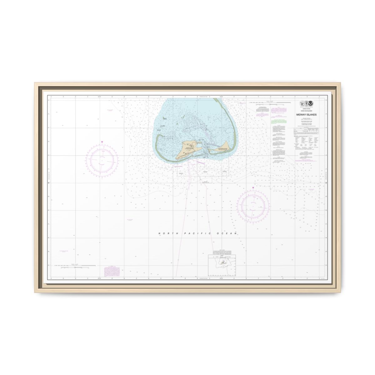 Chart 19481 Hawaiian Islands Midway Islands - NOAA Nautical Chart Floating Frame Canvas | 30" x 20" | 36" x 24" | 48" x 32" - Natural front