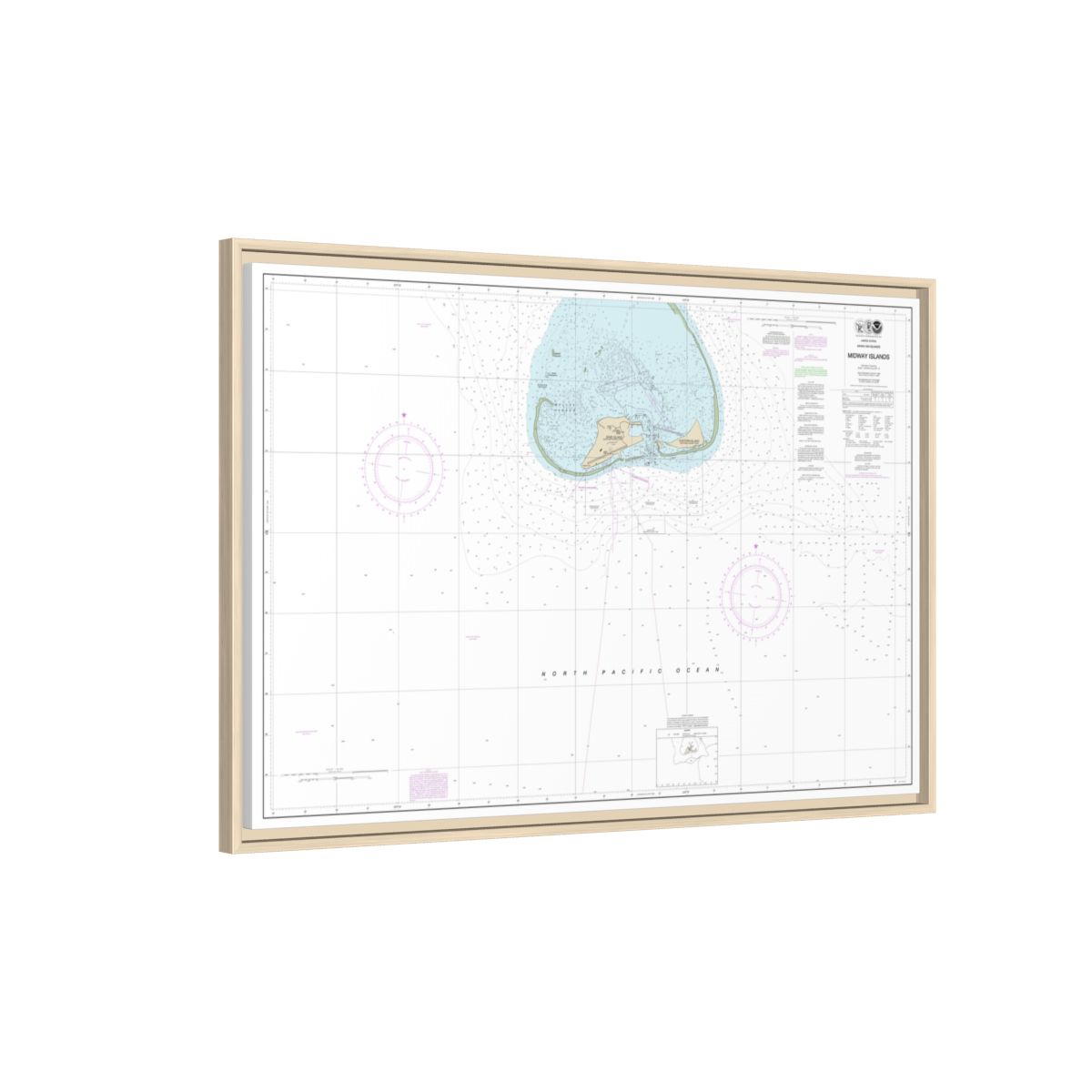 Chart 19481 Hawaiian Islands Midway Islands - NOAA Nautical Chart Floating Frame Canvas | 30" x 20" | 36" x 24" | 48" x 32" - Natural side