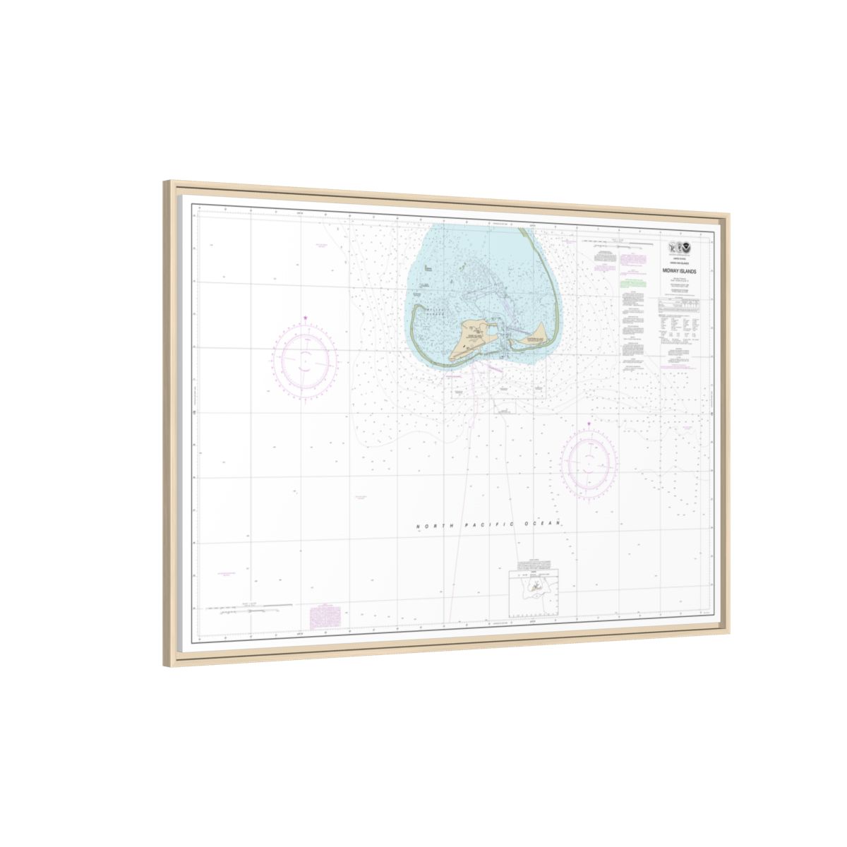 Chart 19481 Hawaiian Islands Midway Islands - NOAA Nautical Chart Floating Frame Canvas | 30" x 20" | 36" x 24" | 48" x 32" - Natural side