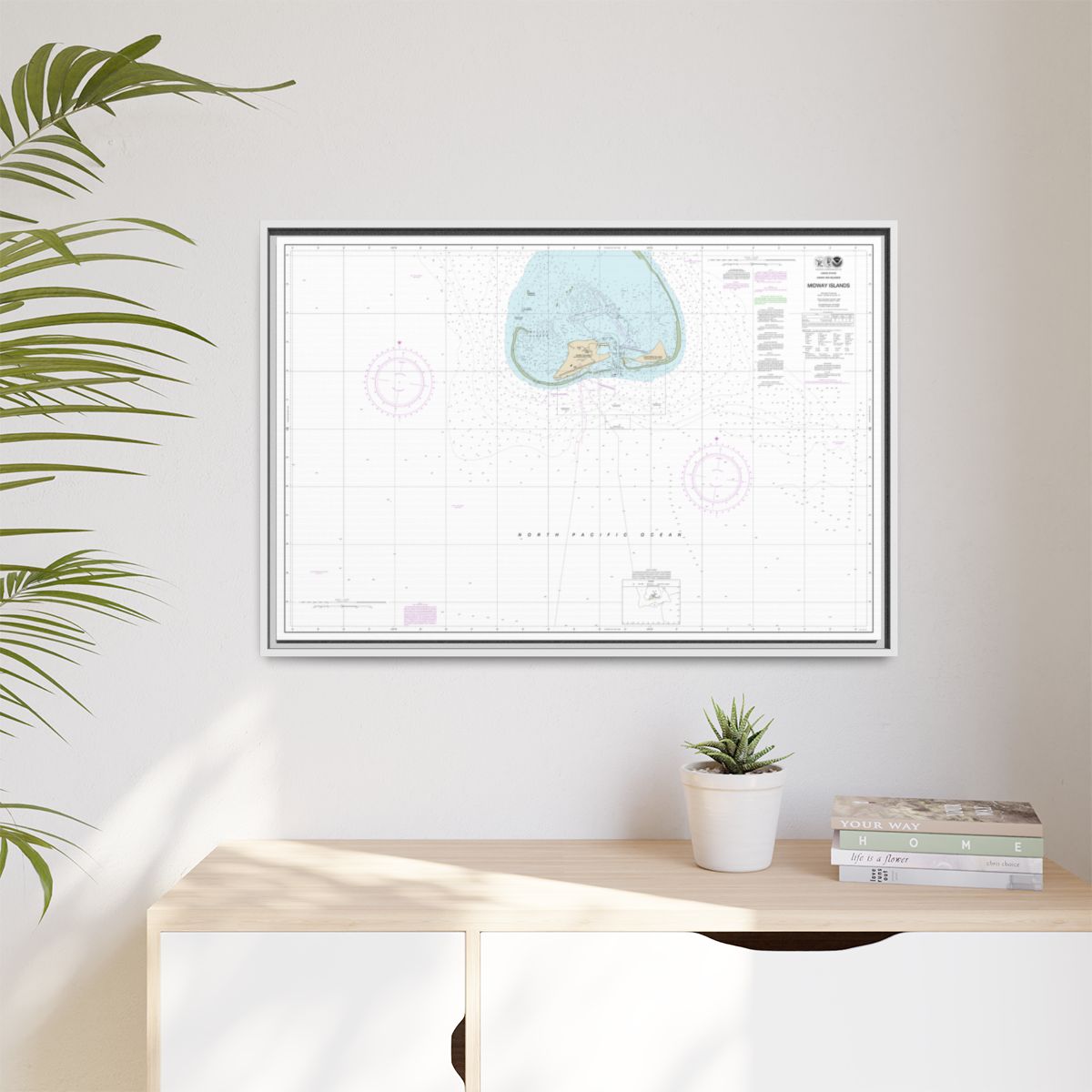 Chart 19481 Hawaiian Islands Midway Islands - NOAA Nautical Chart Floating Frame Canvas | 30" x 20" | 36" x 24" | 48" x 32" - White context-1