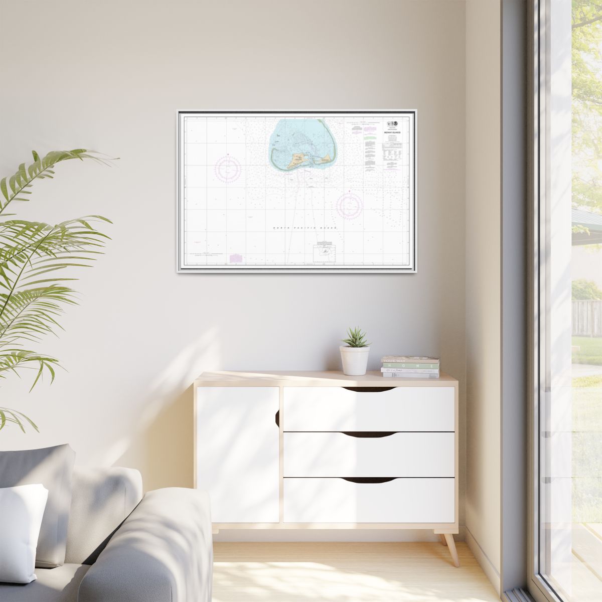 Chart 19481 Hawaiian Islands Midway Islands - NOAA Nautical Chart Floating Frame Canvas | 30" x 20" | 36" x 24" | 48" x 32" - White context-1