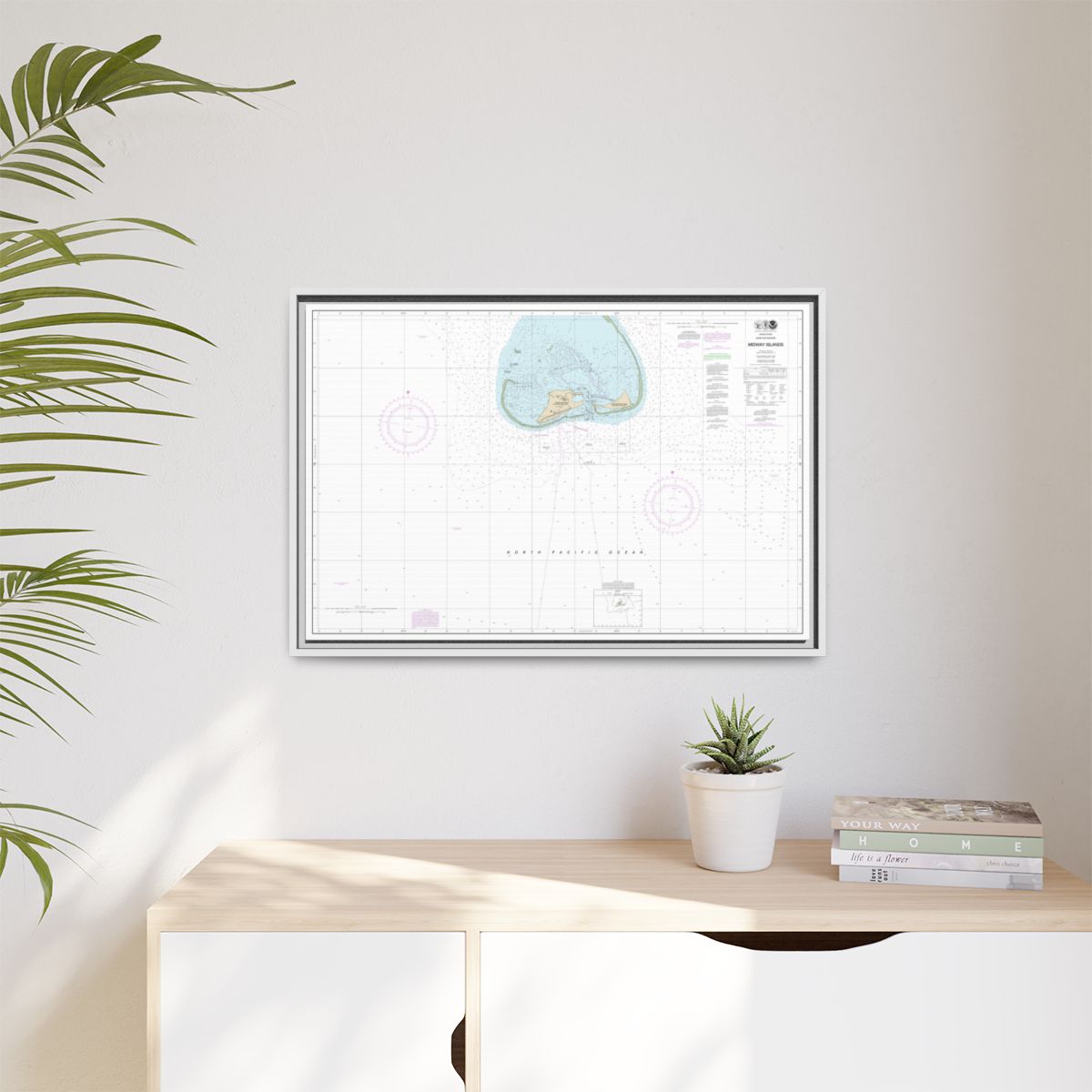 Chart 19481 Hawaiian Islands Midway Islands - NOAA Nautical Chart Floating Frame Canvas | 30" x 20" | 36" x 24" | 48" x 32" - White context-1