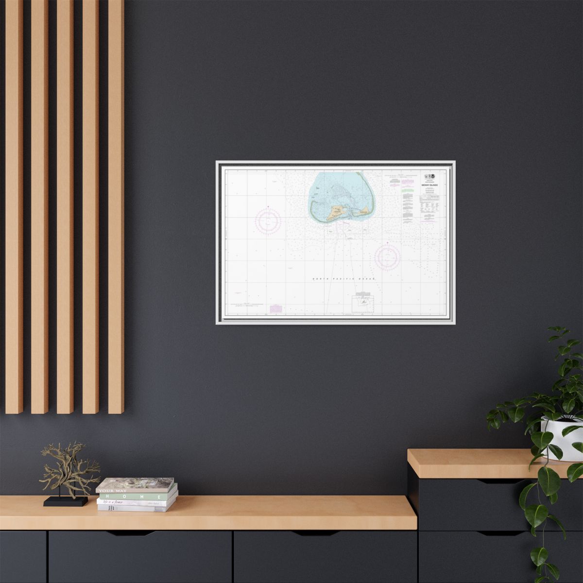 Chart 19481 Hawaiian Islands Midway Islands - NOAA Nautical Chart Floating Frame Canvas | 30" x 20" | 36" x 24" | 48" x 32" - White context-2