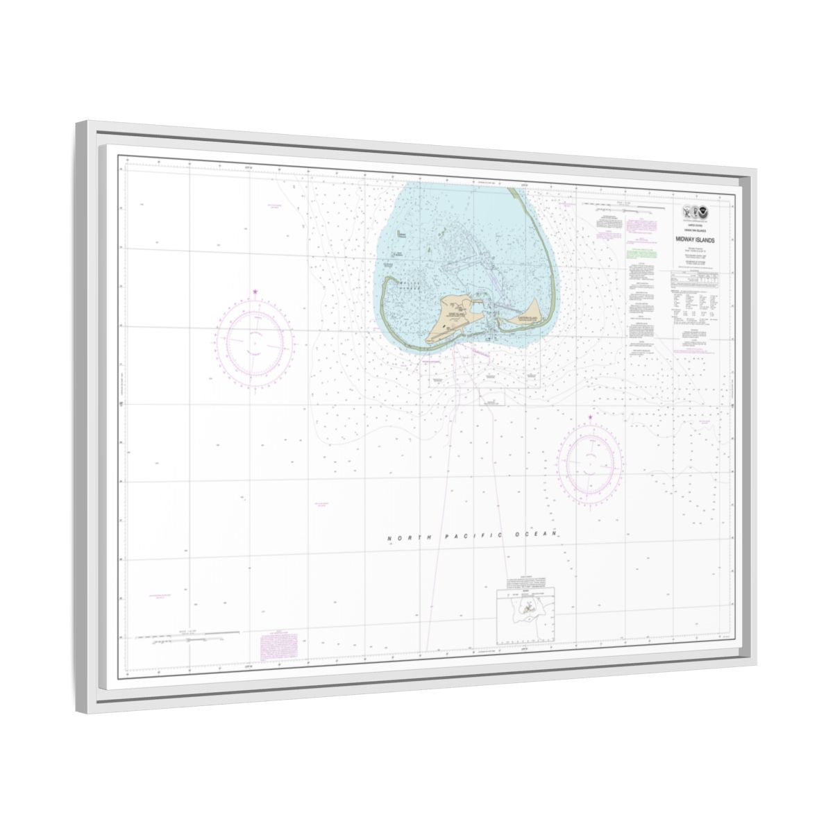 Chart 19481 Hawaiian Islands Midway Islands - NOAA Nautical Chart Floating Frame Canvas | 30" x 20" | 36" x 24" | 48" x 32" - White side