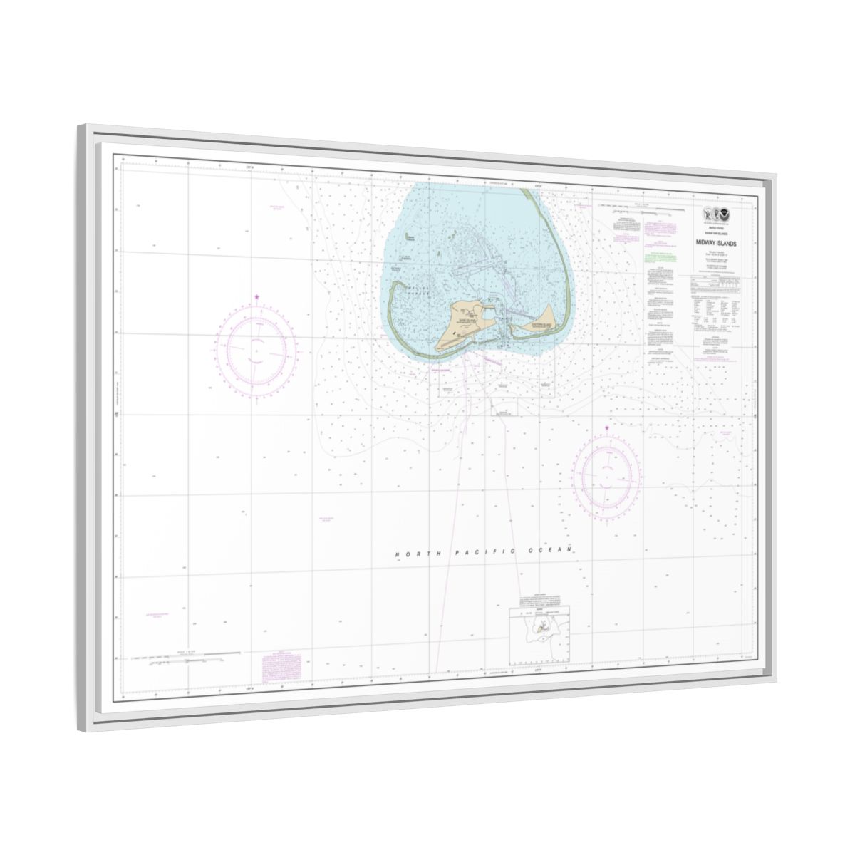 Chart 19481 Hawaiian Islands Midway Islands - NOAA Nautical Chart Floating Frame Canvas | 30" x 20" | 36" x 24" | 48" x 32" - White side