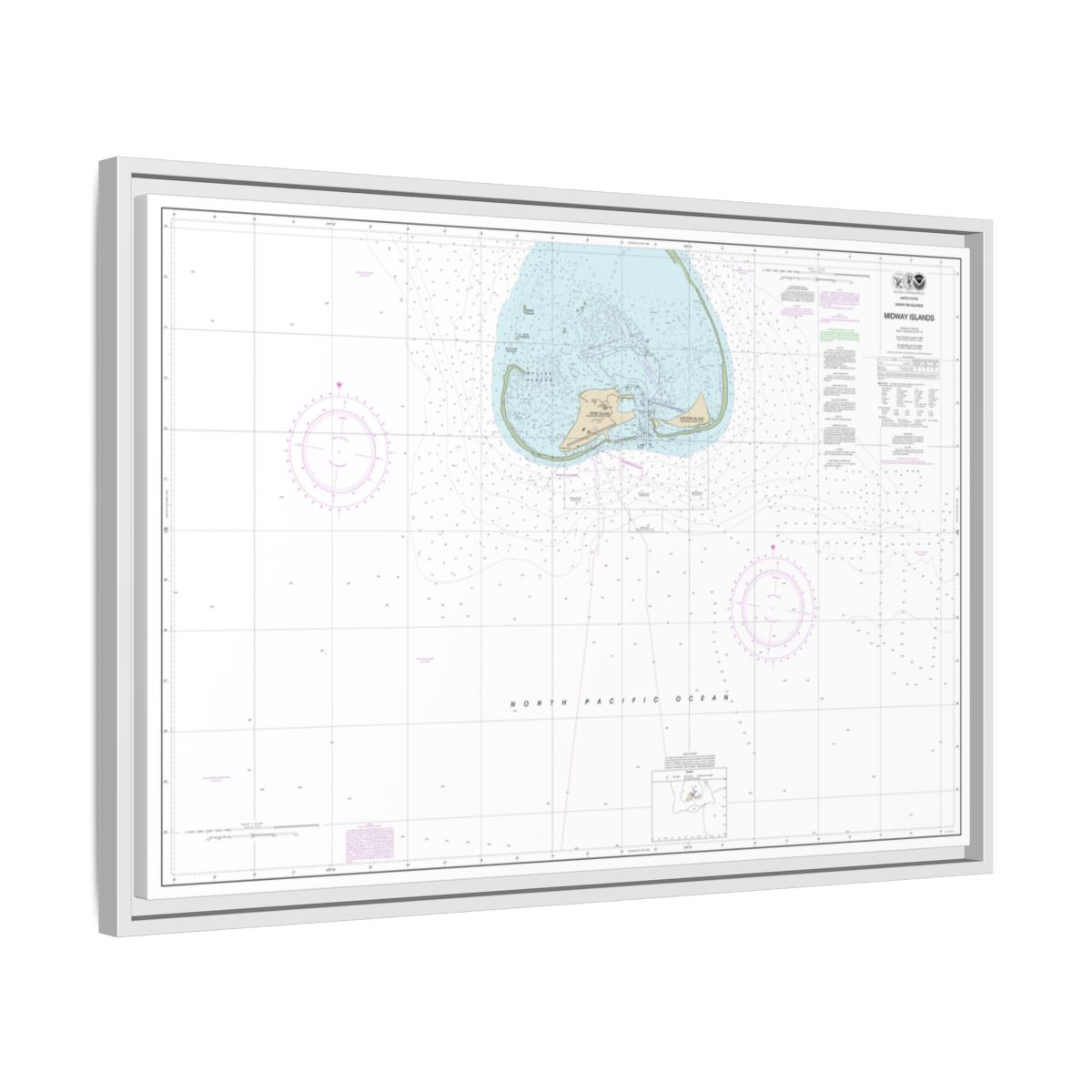 Chart 19481 Hawaiian Islands Midway Islands - NOAA Nautical Chart Floating Frame Canvas | 30" x 20" | 36" x 24" | 48" x 32" - White side