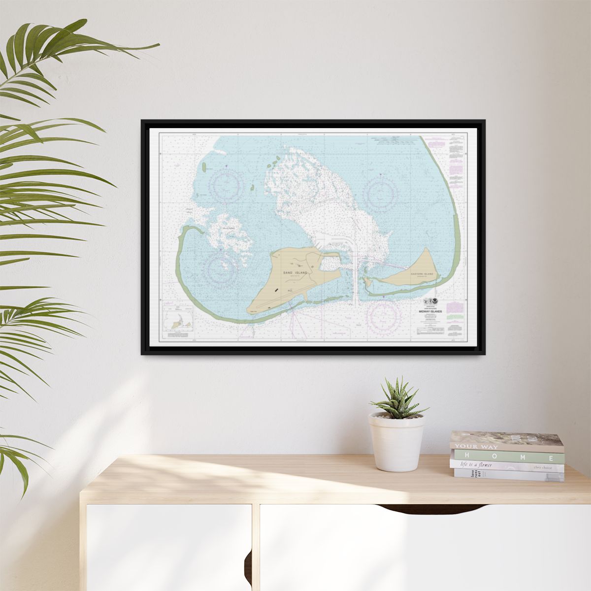 Chart 19482 Hawaiian Islands Midway Islands - NOAA Nautical Chart Floating Frame Canvas | 30" x 20" | 36" x 24" | 48" x 32" - Black context-1