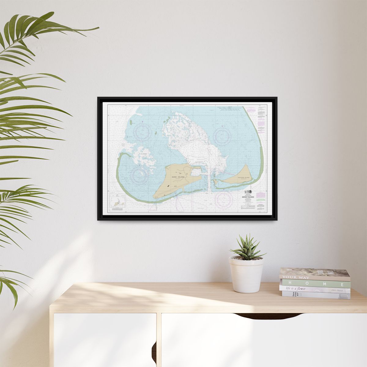Chart 19482 Hawaiian Islands Midway Islands - NOAA Nautical Chart Floating Frame Canvas | 30" x 20" | 36" x 24" | 48" x 32" - Black context-1