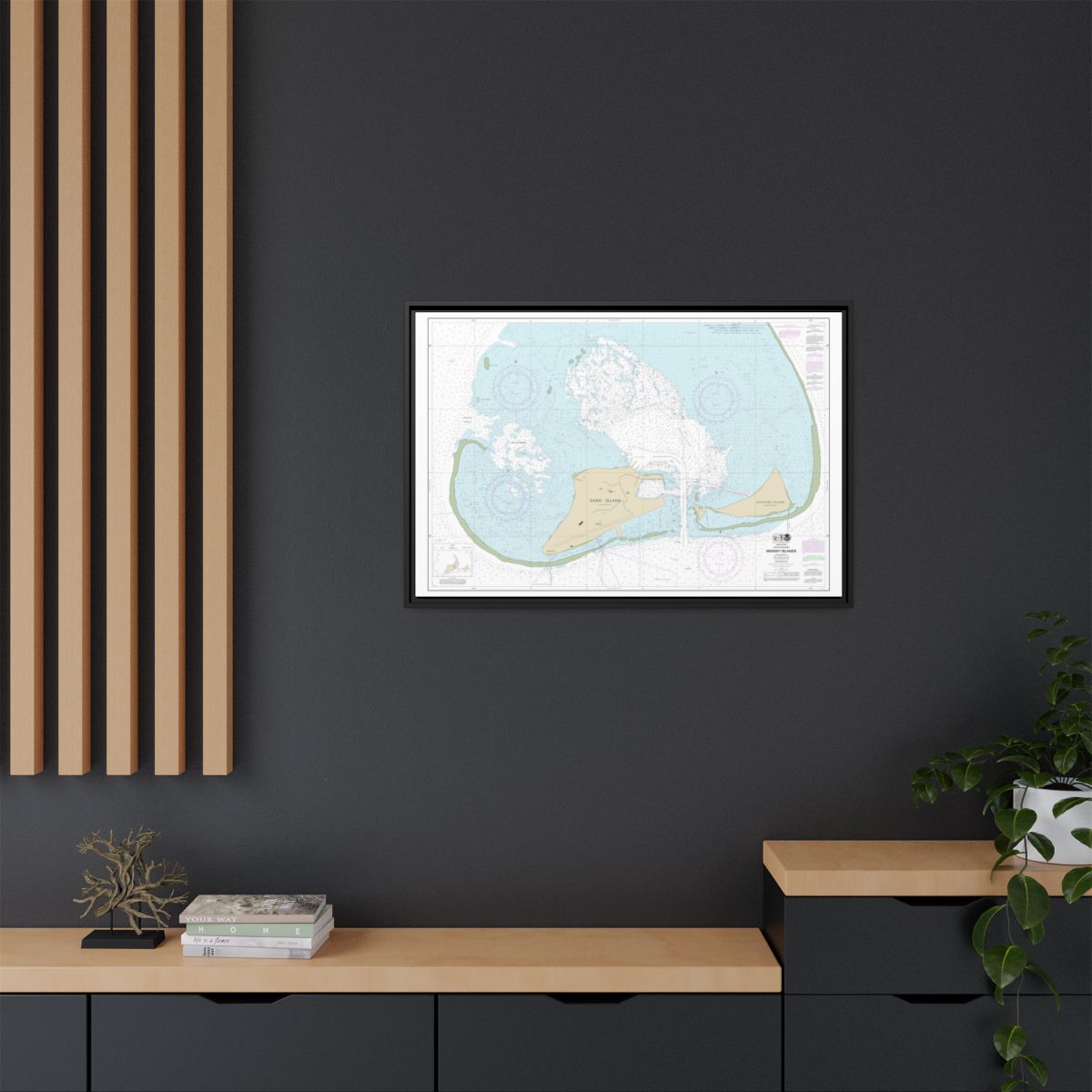 Chart 19482 Hawaiian Islands Midway Islands - NOAA Nautical Chart Floating Frame Canvas | 30" x 20" | 36" x 24" | 48" x 32" - Black context-2