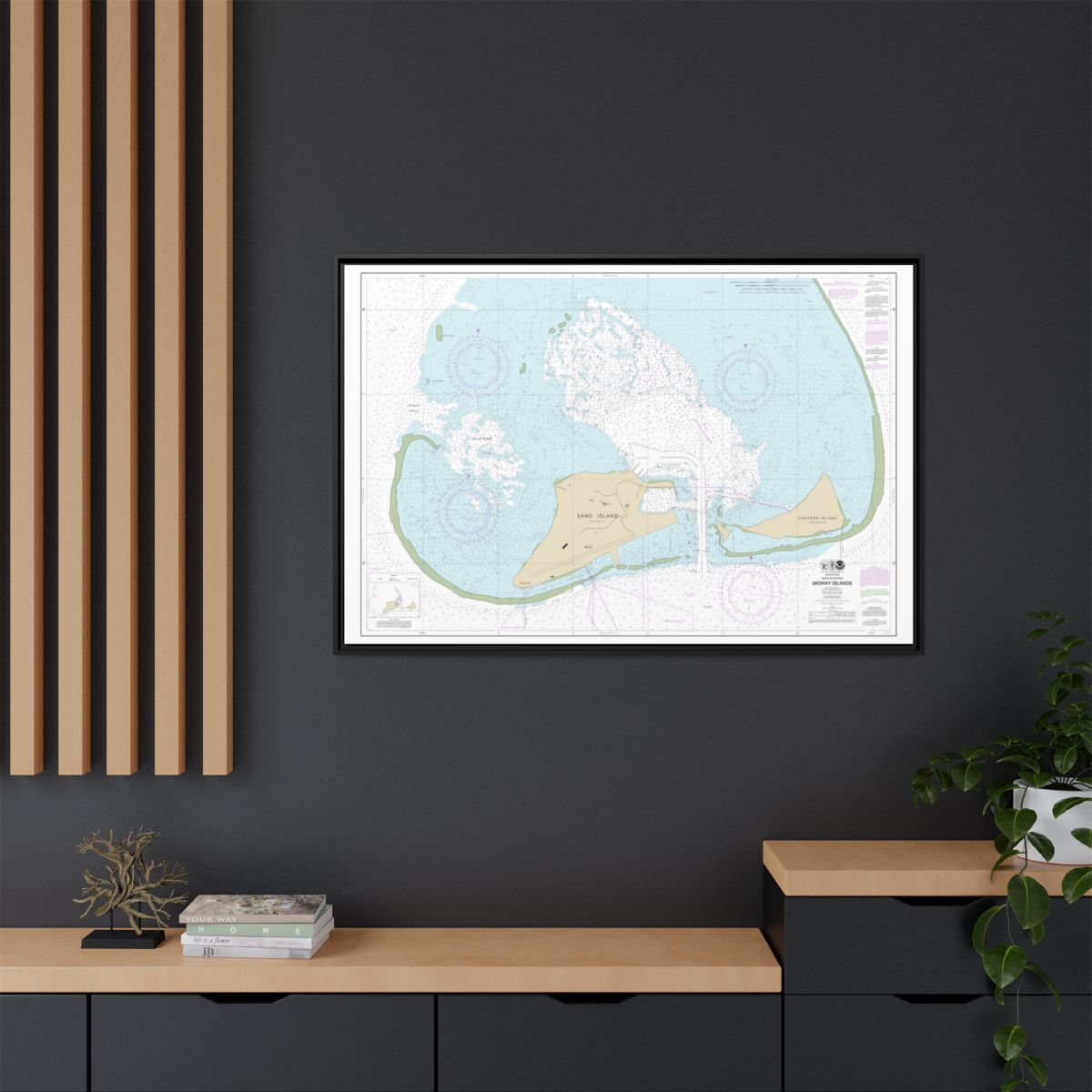 Chart 19482 Hawaiian Islands Midway Islands - NOAA Nautical Chart Floating Frame Canvas | 30" x 20" | 36" x 24" | 48" x 32" - Black context-2