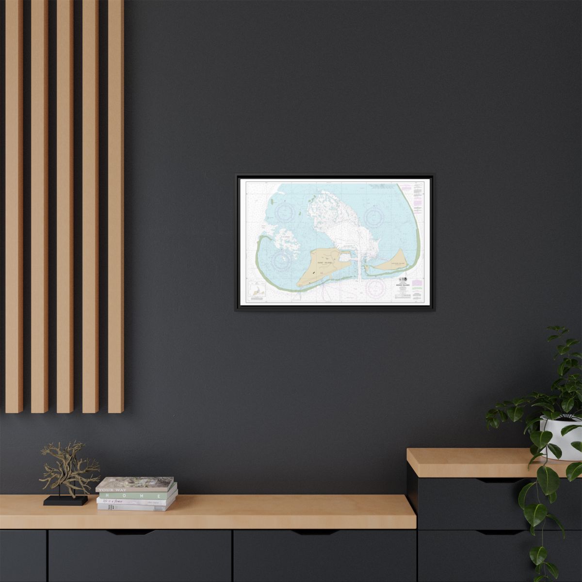 Chart 19482 Hawaiian Islands Midway Islands - NOAA Nautical Chart Floating Frame Canvas | 30" x 20" | 36" x 24" | 48" x 32" - Black context-2