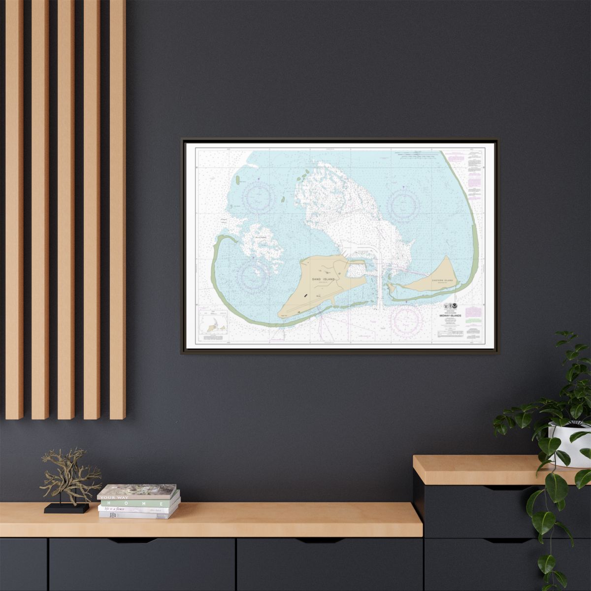 Chart 19482 Hawaiian Islands Midway Islands - NOAA Nautical Chart Floating Frame Canvas | 30" x 20" | 36" x 24" | 48" x 32" - Espresso context-2