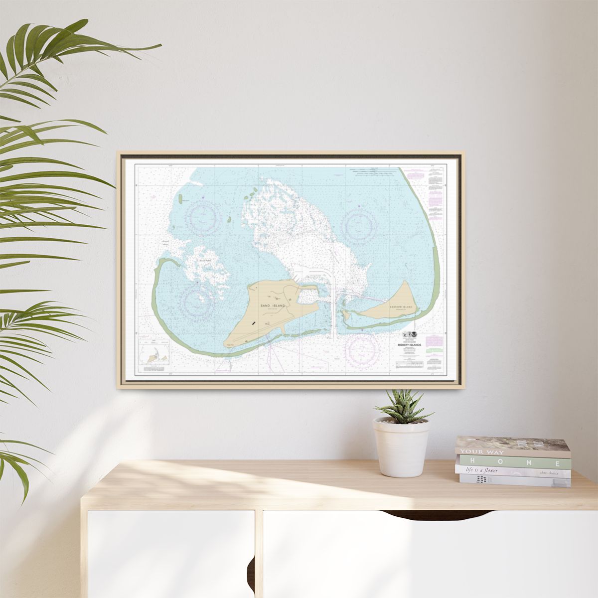 Chart 19482 Hawaiian Islands Midway Islands - NOAA Nautical Chart Floating Frame Canvas | 30" x 20" | 36" x 24" | 48" x 32" - Natural context-1