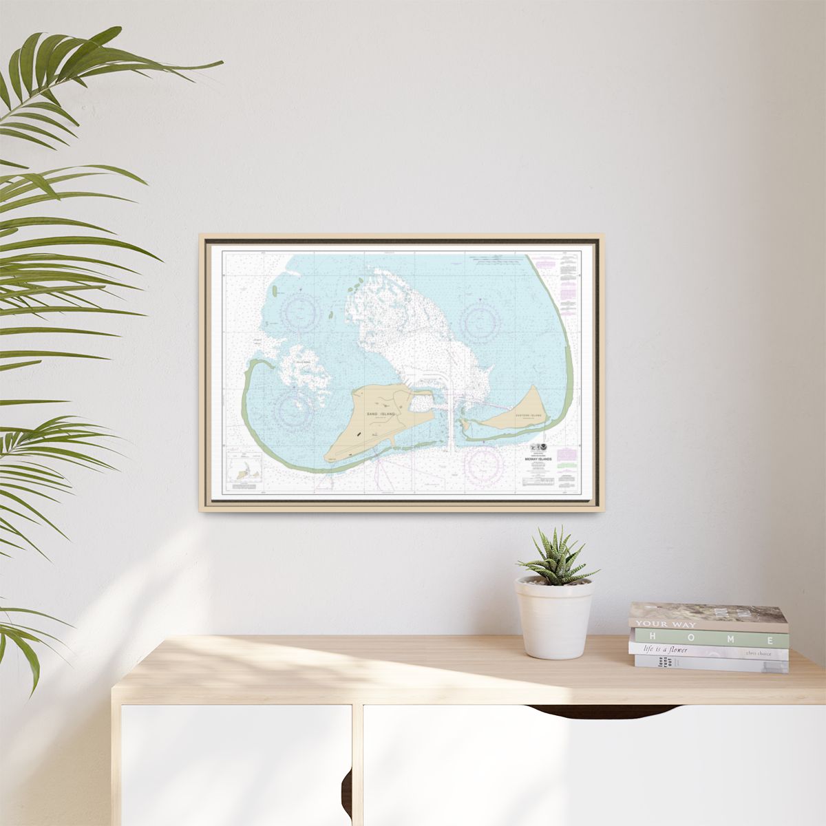 Chart 19482 Hawaiian Islands Midway Islands - NOAA Nautical Chart Floating Frame Canvas | 30" x 20" | 36" x 24" | 48" x 32" - Natural context-1