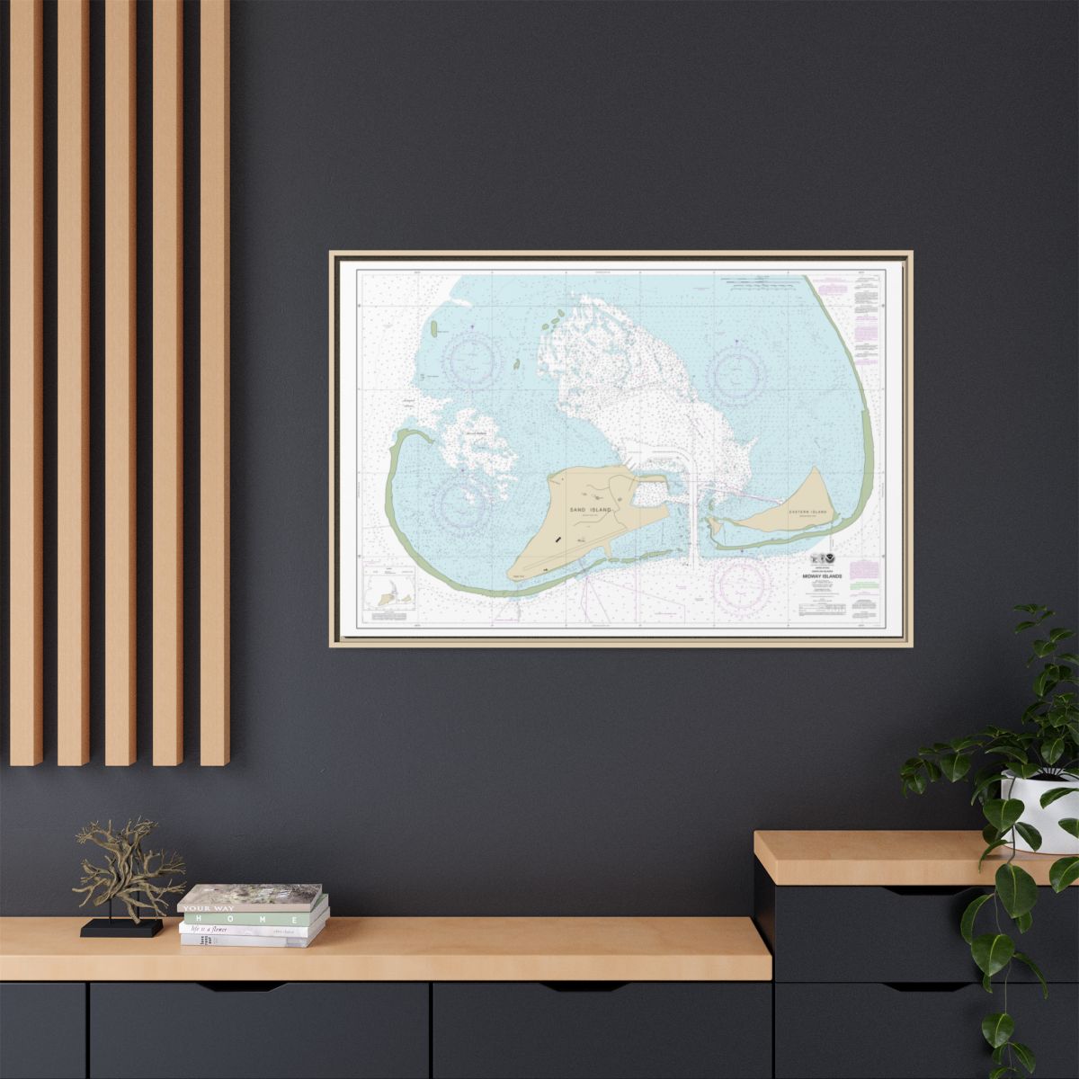 Chart 19482 Hawaiian Islands Midway Islands - NOAA Nautical Chart Floating Frame Canvas | 30" x 20" | 36" x 24" | 48" x 32" - Natural context-2
