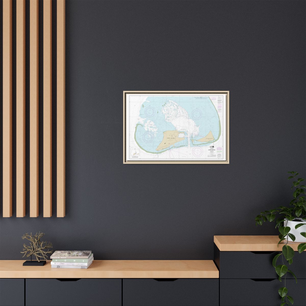 Chart 19482 Hawaiian Islands Midway Islands - NOAA Nautical Chart Floating Frame Canvas | 30" x 20" | 36" x 24" | 48" x 32" - Natural context-2