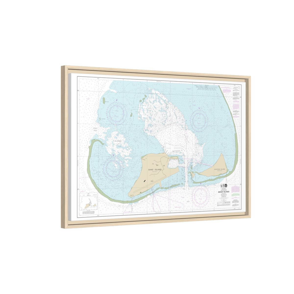 Chart 19482 Hawaiian Islands Midway Islands - NOAA Nautical Chart Floating Frame Canvas | 30" x 20" | 36" x 24" | 48" x 32" - Natural side
